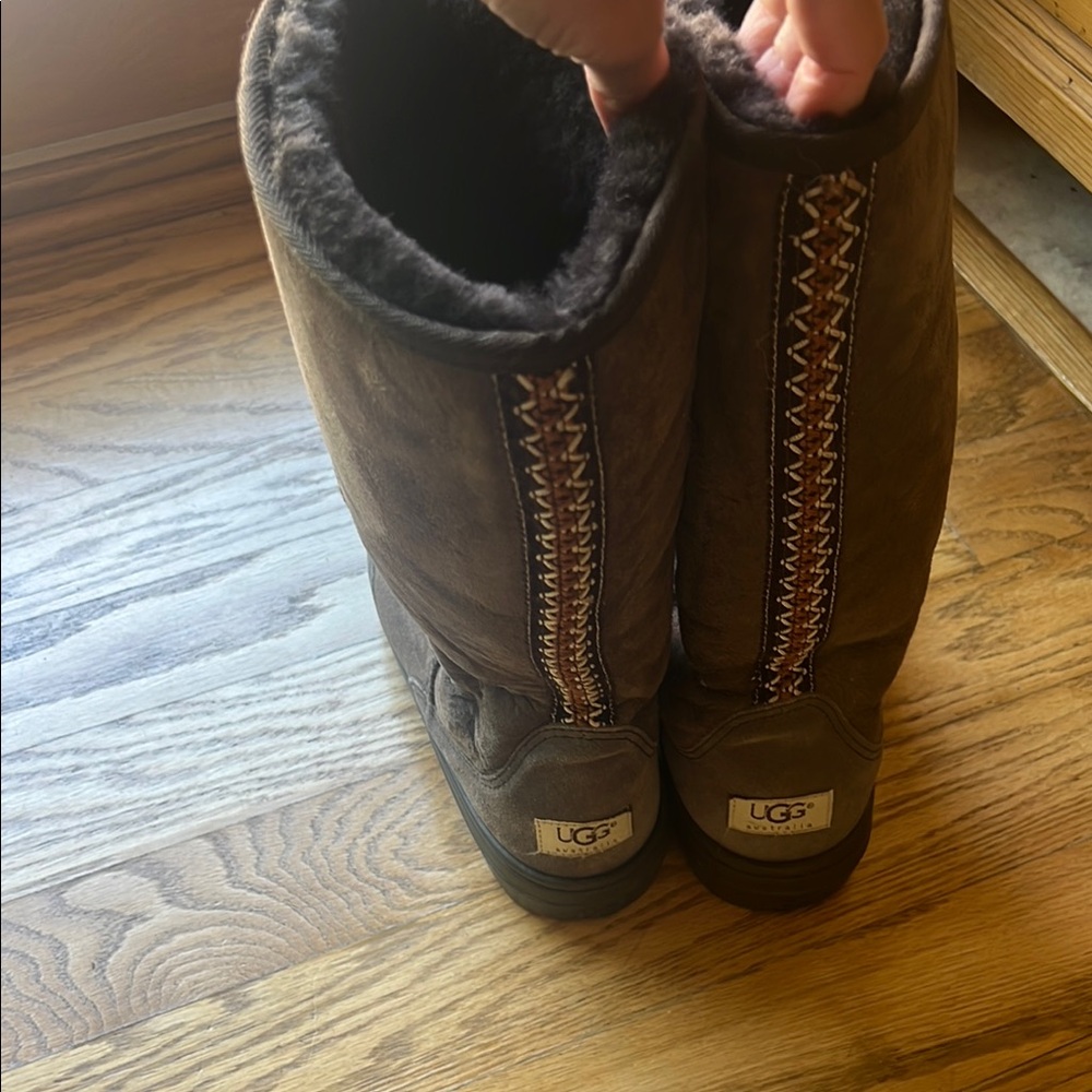 UGG Chocolate Brown Boots with Zipper Accent